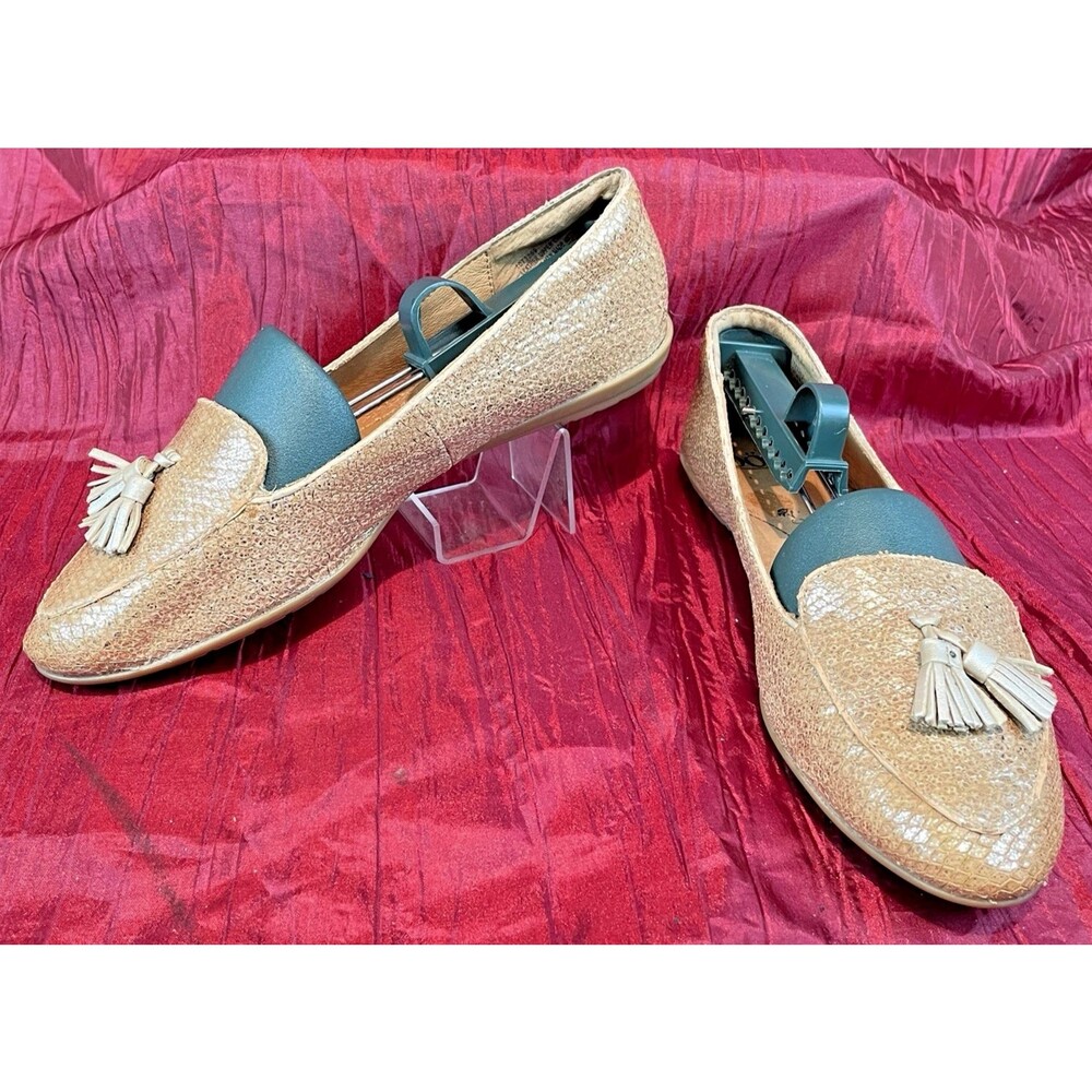 Womens Sofft Glitter Gold w Tassles Loafer Moc Toe Slip On Shoes sz 9M